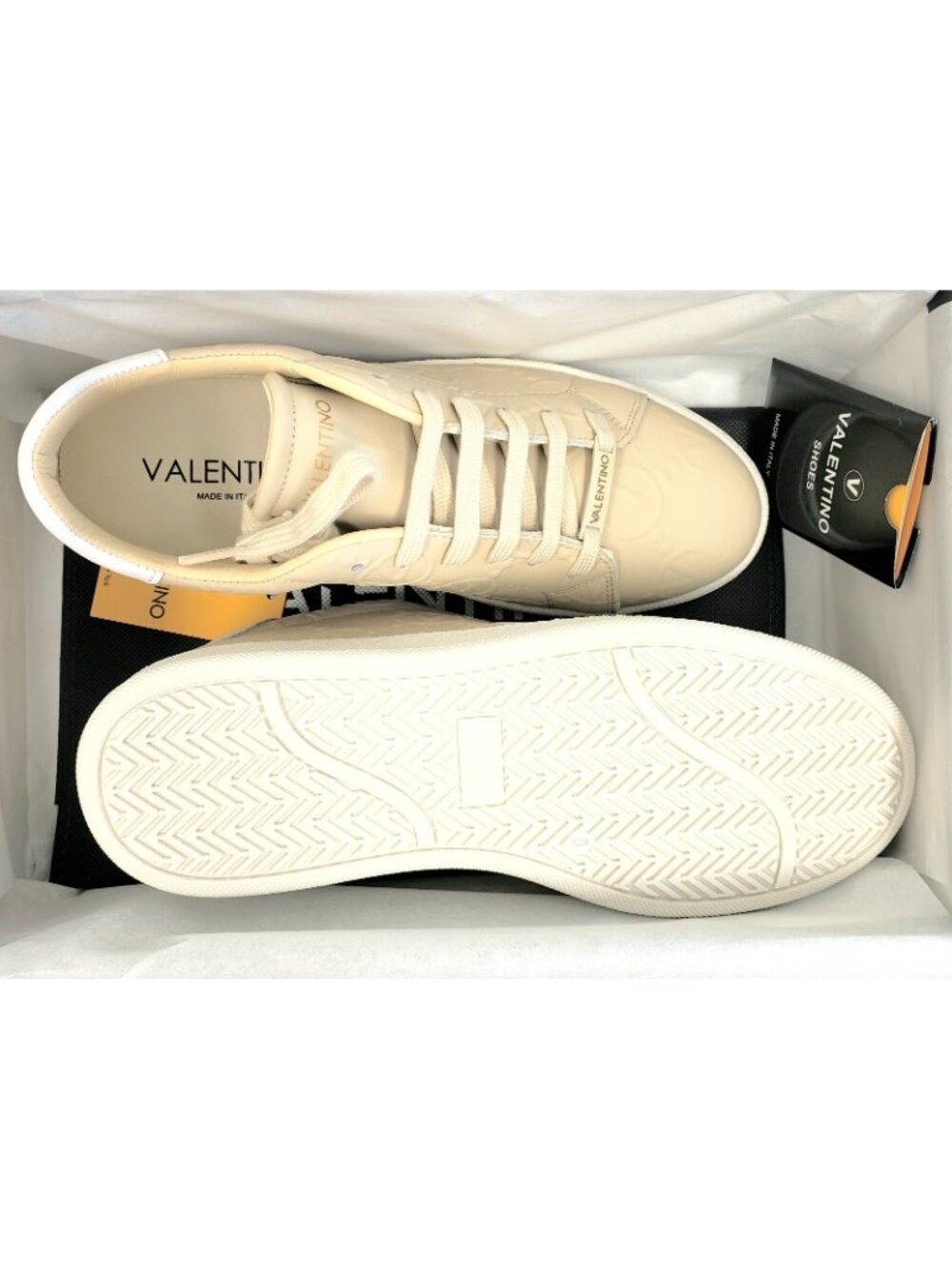 Valentino by Mario Valentino Womens Sofia VLogo Leather Sneaker Shoes Cream US 8 - Picture 5 of 5